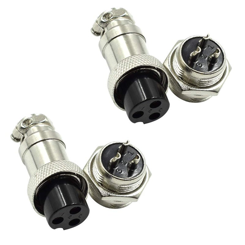 Hxchen 3 Pin Metal Male Female Panel Connector 16mm GX16-3P Silver Aviation Plug - (2 Sets) - Image 1